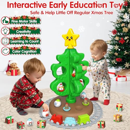 Image of maysida Baby First Mini Christmas Tree for Kids, Learning Toys Colorful Plastic Finger Puppets Snowman /Elk /Santa Tumblers for Toddlers, New Xmas Gifts for Girls Boys, Christmas Decorations Indoor
