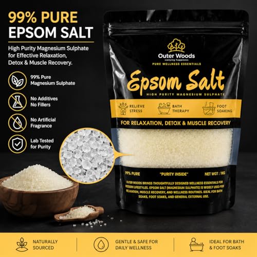Image of Epsom Salt 1kg (99% Pure Magnesium Sulphate) for Bath Soak, Foot Soak, Muscle Recovery, Relaxation, Stress Relief & Home Gardening | Premium Bath Salt for Men & Women