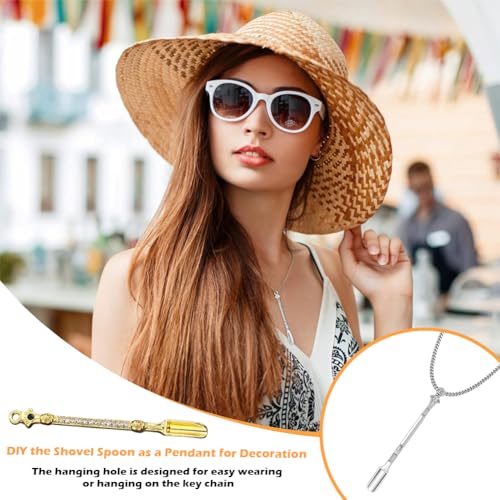 10 Pcs Mini Spoons, Tiny Metal Spoons Rhinestone Mini Shovels Keychain Medicine Spoon Pendants with Necklace Alloy Skull Small Spoon Home Kitchen Spices DIY Craft