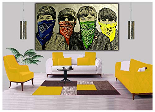 BANKSY The Beatles Bandana Décoration murale Impression sur toile encadrée, 40 » x 30 » inch-38mm depth - Les Beatles, Paul McCartney, John Lennon, RIngo Starr, George Harrison BANKSY The Beatles Bandana Décoration murale Impression sur toile encadrée, 40'' x 30'' inch-38mm depth – Image 3
