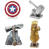 Metal Earth Fascinations 3D Metal Model Kits Set of 4 Marvel Avengers - Infinity Gauntlet - Stormbreaker - Thor Hammer - America Shield