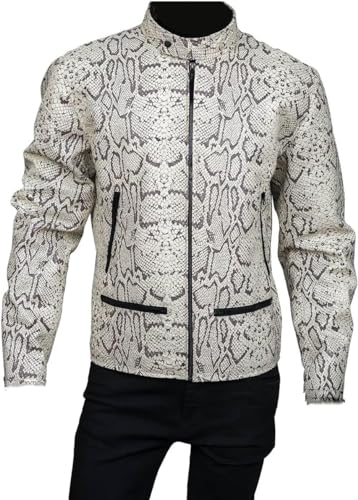 Men's Snake Texture Motorcycle Bomber Faux Leather Snake Print Jacket