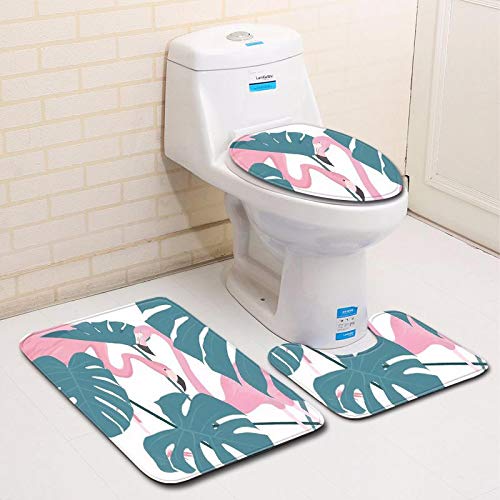 Kjhds Juego de 3 Piezas de Alfombrilla de Inodoro Flamingo, Alfombrilla de baño Absorbente Antideslizante, Alfombra de Ducha, Alfombrilla de Franela Suave para pies, 45 * 75 cm 44