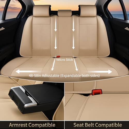 Image of FLORICH Seat Covers, Car Seat Covers Full Set, Luxury Nappa Leather Seat Covers, Breathable and Waterproof Car Seat Protector 5 Seat, Automotive Seat Covers Universal Fit for Most Cars-Beige