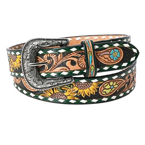 American Darling Beautifully Hand Tooled Black Genuine American Leather Belt Men and Women Western Belt with Removable Buckle