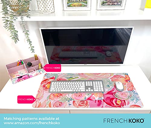 French Koko Large Mouse Pad Big Desk Mat Extended Desk Pad Keyboard Gaming Mousepad Cute Office Decor Women Girls Computer Accessories College Essentials Work Home Office Supplies Xl Pink Flowers #TOP6