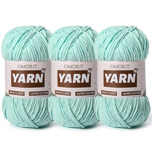 Image of 3 Packs Plush Chenille Chunky Crochet Yarn - Baby Yarn for Crocheting Soft - Velvet Yarns Knitting for Blankets Crafts - Fluffy Amigurumi Yarns 300g / 393yd (3 Aqua Green)
