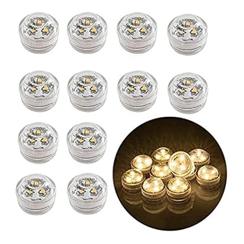 Underwater LED Candle Flameless Light - Battery Operated Submersible Waterproof Decorative Tea Lights for Fish Tank / Pond / Swimming Pool / Wedding / Party (Warm White 12Pack) Cover