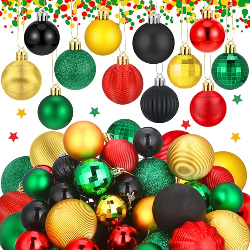 Image of Lunmon 64 Pcs Black History Christmas Ornaments Black Red Yellow Green Ball