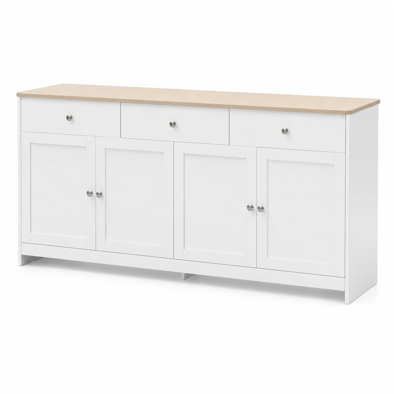 Aparadores para Salon, Aparador Blanco, Aparador Madera, Aparador Comedor, Alacena De Cocina, Armario Buffet con 3 Cajones Y 4 Puertas, Aparadores para Salón Entrada Comedor, 160 x 37 x 75 cm
