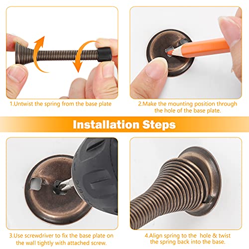 Crosize 6 Pack Spring Door Stops Wall Protector, 3-1/4" Heavy Duty Flexible Door Holder, Stainless Steel Door Stopper For Bottom Of Door With Rubber Bumper, Exterior Steel Antique Oil Rubbed Copper #TOP2