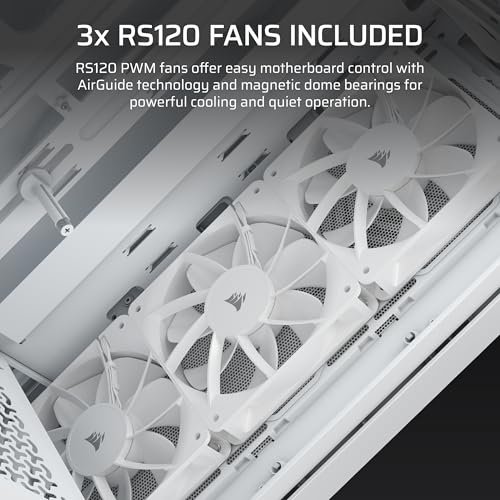 Image of CORSAIR 3200D RS Mid-Tower PC Case - 3X RS120 PWM Fans Included, GPU Anti-sag Stabilization Arm, ASUS BTF, MSI Project Zero, Gigabyte Project Stealth - White