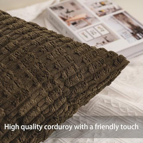 Image of Aegero Pack of 2 Corduroy Decorative Throw Pillow Covers 18x18 Inch, Green | Fall Soft Striped Pillow Covers Modern Farmhouse Home Decor Christmas Throw Pillow Covers for Sofa Living Room Couch Bed