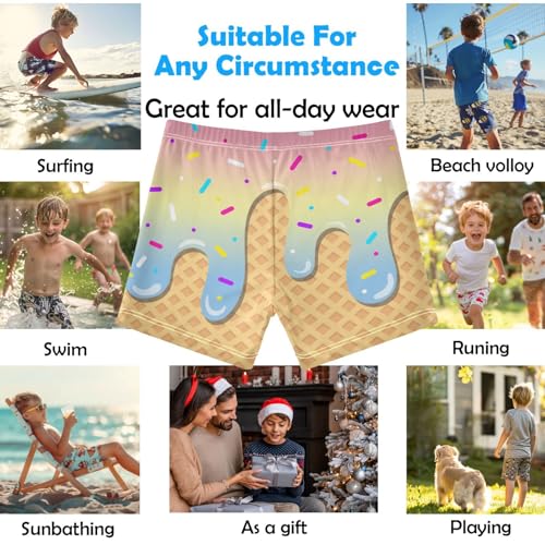 Boys Swim Trunks Quick Dry Kids Bathing Suit Pink Beige Ice Cream Toddler Swim Shorts Swimwear Size 3-10T2
