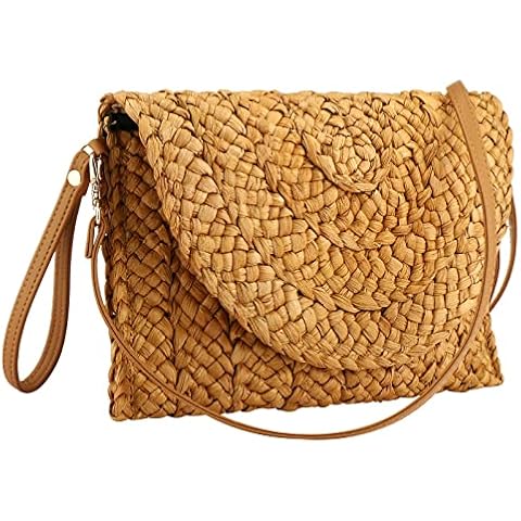Summer Beach Bags for Women Straw Clutch Woven Handbag Straw Crossbody Bag (Coffee Color) Cover