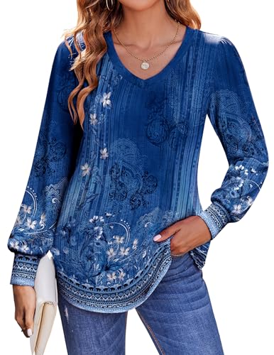 Zeagoo Womens Fall Tops Long Sleeve Shirts Loose It Babydoll Tunic Top Floral Printing Blouses Business Office Tshirt