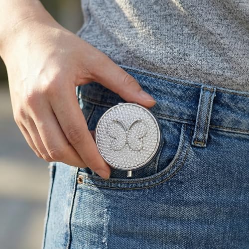 Image of Medicine Organizer Box Butterfly Pocket Pharmacy Bling Travel Pill Case Box for Purse Mini Pill Holder Organizer Small Pills Container for Vitamin(White)