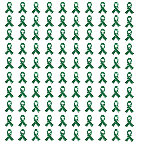 100Pcs Green Awareness Ribbon Pins Mental Health Awareness Enamel Lapel Pin Green Ribbon Brooch Hope Pins