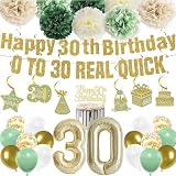 30th Birthday Decorations Women Set - 35 Pcs Banners Number Foil Balloons Paper Pompoms Cake Topper Hanging Swirls for Her Women Men 30 Year Old Happy Birthday Party Decor Supplies