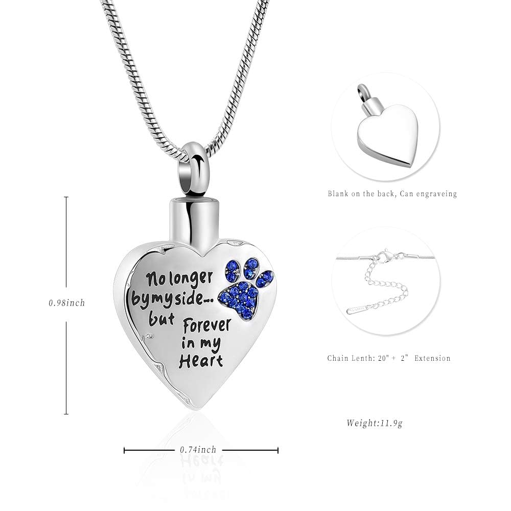 QGJNSGC Pet Cremation Jewellery Stainess Steel Heart Urn Necklace for Ashes Keepsake Ashes Necklace Dog Cat Paw Memorial Urn Pendant for Women Men - Image 2