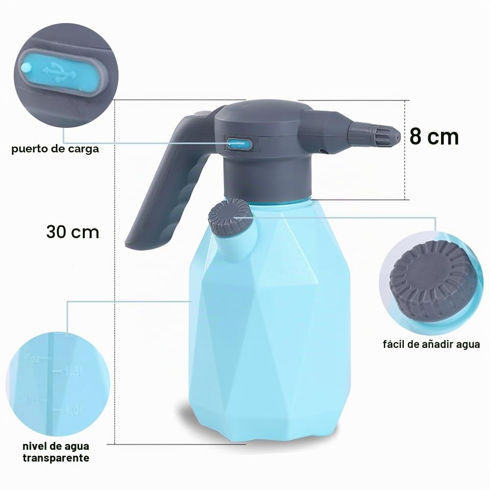 OBEST Pulverizador de presión recargable, pulverizador de plantas eléctrico, pulverizador de jardín portátil con boquilla ajustable, para cuidado de plantas, limpieza del coche y trabajos de