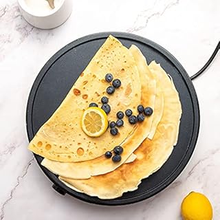 Home Treats Crepe Maker | 1000W Crepe Maker Fluffy Pancake Maker| Adjustable Temperature 30cm 12inch Non Stick Hot Plate Including Wooden Utensils | Easy To Clean