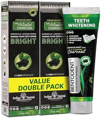 Bentodent toothpaste - Teeth Whitening Products | Activated Charcoal Mint Teeth Whitening Toothpaste | Enamel Safe, Natural | Foam free, Fluoride Free - (Pack of 2 Teeth Whitening Products)