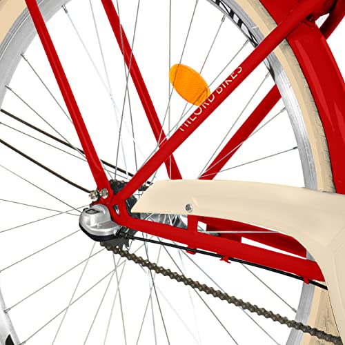 Komfort Fahrrad Citybike Mit Korb Vintage Damenfahrrad Hollandrad, 26 Zoll, Rot, 3-Gang Sport & Freizeit