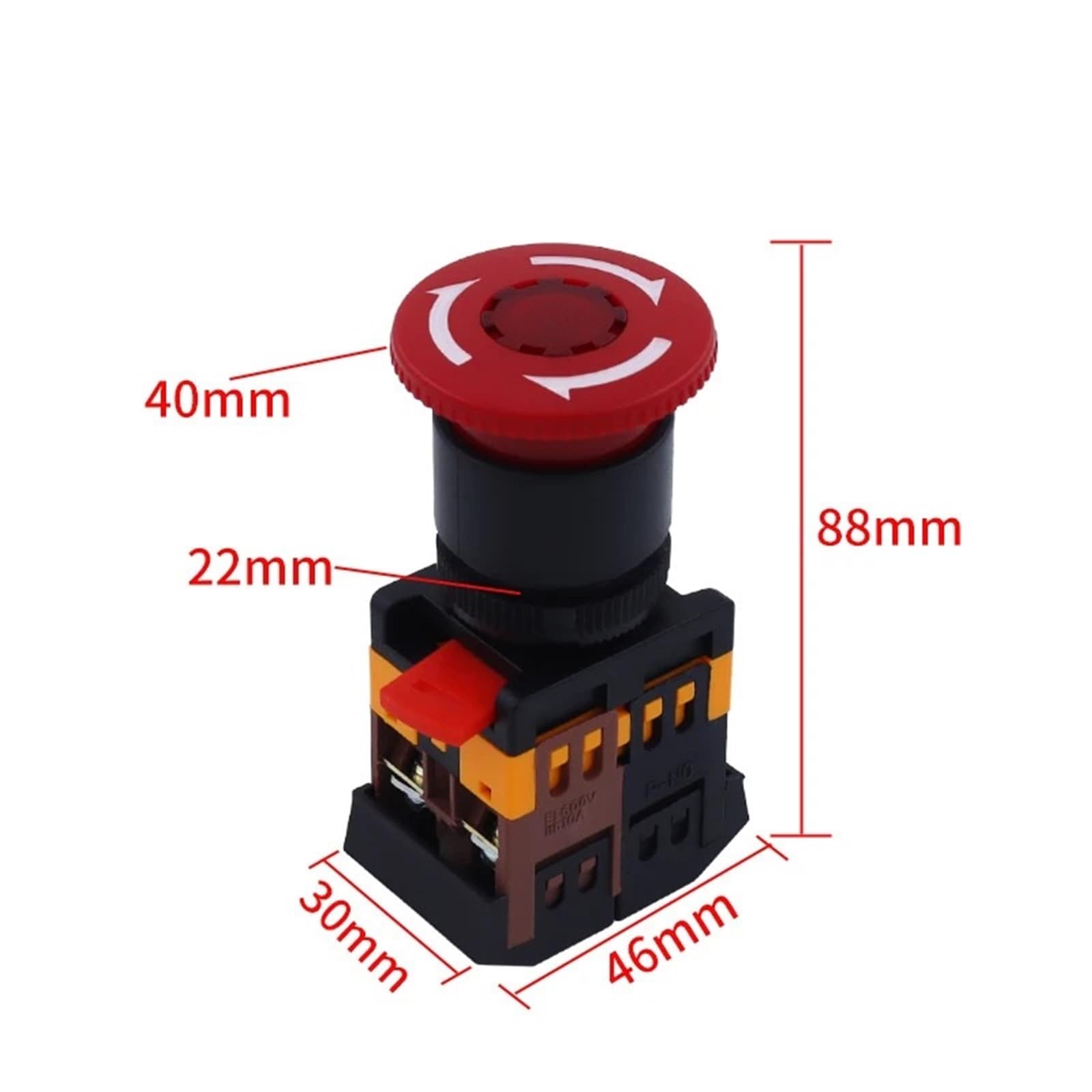 Interruptor de botón de cabeza de hongo ANE-22 con luz LED, botón de parada de emergencia (orificio de montaje de 22-25 mm), CA 220 V, 3 unidades