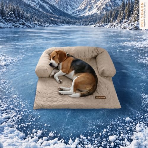 Pelsbarn Cooling Dog Bed - Ice Silk Summer Comfort Self Cooling Non-Slip Dog Cover Durable & Washable Bed for Medium to Large Dogs 34 x 34 Support Shelter Dogs with Every Purchase (Beige)