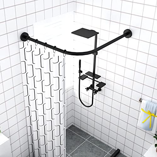 Tringle rideau douche incurvée noire en L sans perçage pour magasin de vêtements et salle de bain