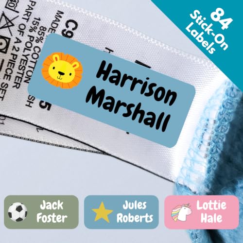 QuoteMyWall 84 Stick On Washable Clothing Labels for Childrens School Uniform Clothes | No Iron Personalised Name Sticker Tags Kids Customised Peel & Stick for Stationery (Pink)