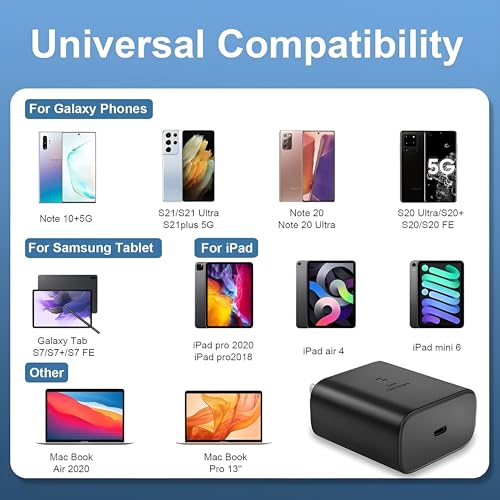 Image of 45W Samsung Type-C Super Fast 2.0 Charger with Cable, USB C to C Port Android Phone Wall Charging Compatible with Samsung Galaxy S24 Ultra /S24 plus /S24 /S23 ultra /S23 /S23 fe /S22 /S21 A55 /F55 /M55, Black