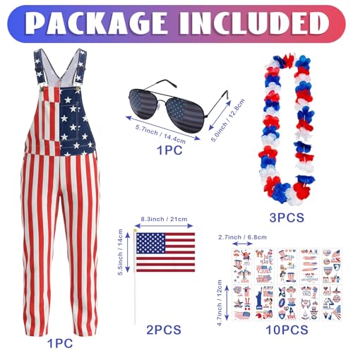 Essestim American Flag Overalls Men,2 5 0 Anniversary Romper 4th of July Denim Red White and Blue with Glasses Flags & Accessories (Long Overalls, Large) by Essestim - Image 5