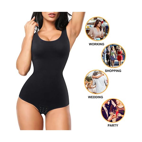 Nebility-Women-Waist-Trainer-Bodysuit-Slim-Full-Body-Shapewear-Seamless-Round-Neck-Jumpsuits-Tummy-Control-Tops Nebility Women Waist Trainer Bodysuit Slim Full Body Shapewear Seamless Round Neck Jumpsuits Tummy Control Tops (M/L, Black)