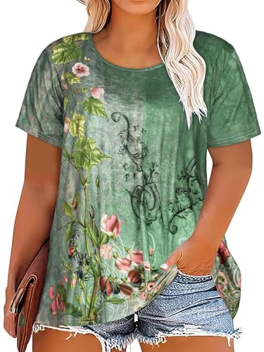 Image of JOELLYUS Plus Size Tops for Women Tunic Floral Casual Short Sleeves T Shirts Flowy Blouses 2026