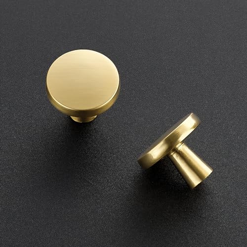 Image of Ravinte 30 Pack Solid Single Hole Kitchen Round Cabinet Knobs Brushed Brass Pulls Drawer Knobs Kitchen Cabinet Hardware Handles