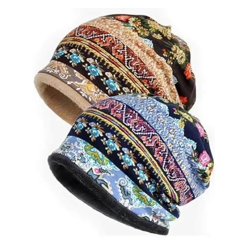 Bohemian Ethnic Floral Print Striped Warm and Soft Winter Windproof Ear Outdoor ski caps for Both Men and Women2