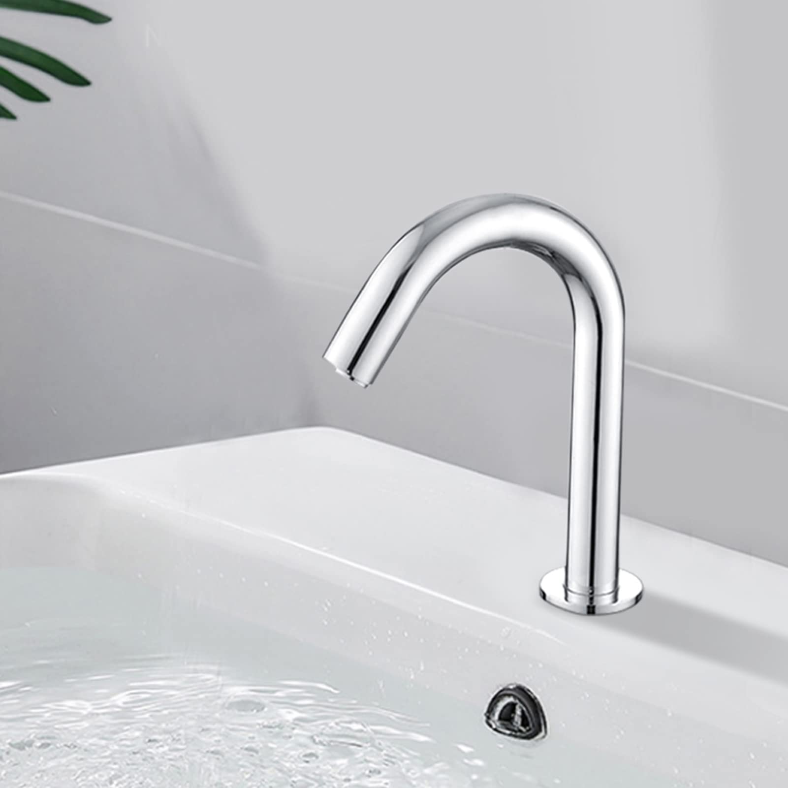 Rengue Grifo de Agua con Sensor de Inducción Automático de Rosca G1/2 Pulgadas, Grifo Infrarrojo de Acero Inoxidable con Caja de Control, para Baño, Cocina, (Modelo con batería baja)