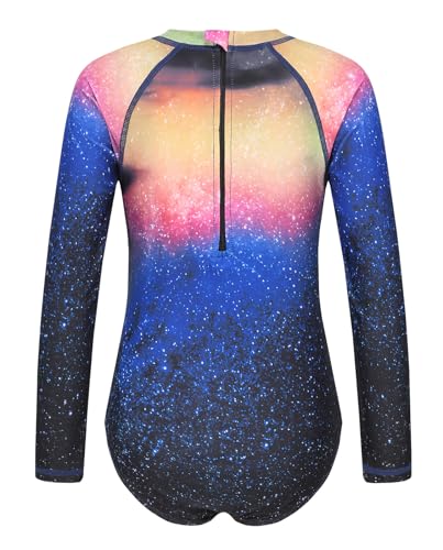 Image of Girls One Piece Rash Guard Long Sleeve Swimsuits for Girls UPF 50+ Sun Protection Bathing Suits 3-16 Years