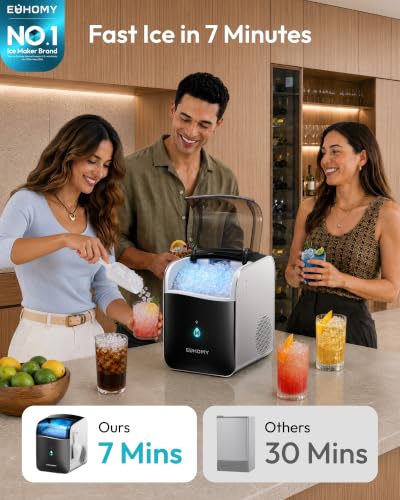 Image of EUHOMY Smart Nugget Ice Maker Countertop, 42lbs /24H, Ready in 7 Mins, Portable Sonic Ice Maker with APP /Alexa Control, Self-Cleaning, Pebble Ice Makers with Hanging Ice Scoop for Home /Office