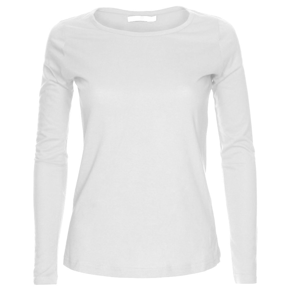 Missloved Ladies Womens Plain Long Sleeve Round Neck Top , White, S/M to fit UK 8 - 10
