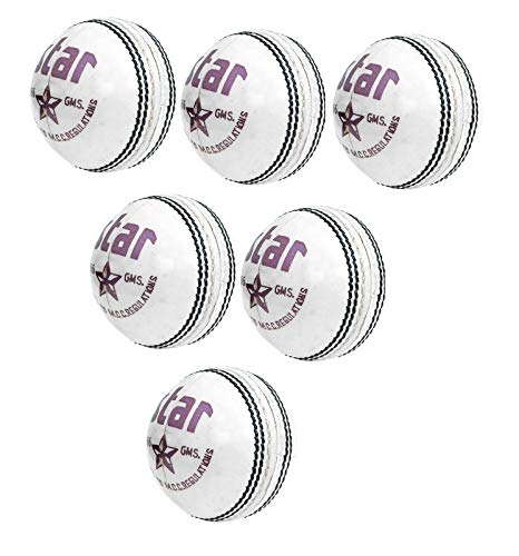 CW Star Hard Cricket Ball 4 Piece White Leather Ball Youth - Adult Maximum Over Play Balls Set 6pcs