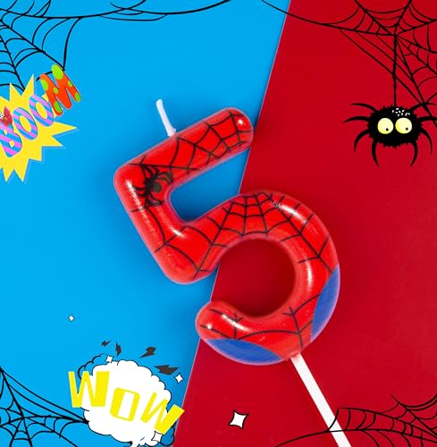 image for PHD CAKE 2.76 Inch Number 5 Spider Birthday Candles, Spider Cartoon Th