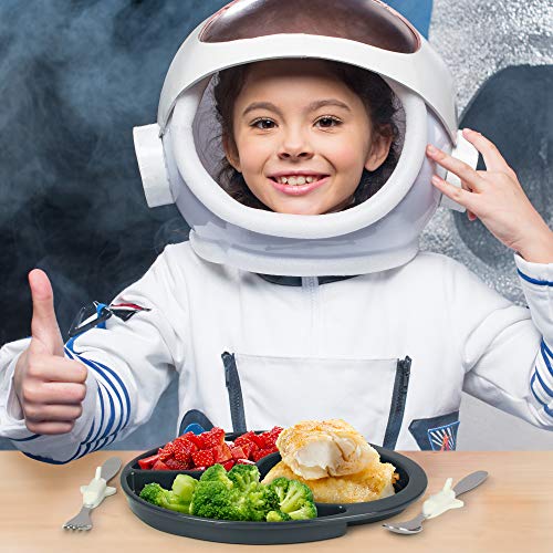 Kids Divided Plate With Utensils - Children's Meal Set With Plate, Fork And Spoon - Outer Space #TOP5