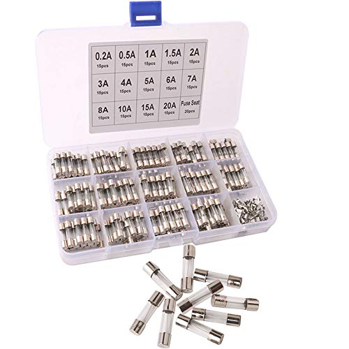 FULARR® 230Pcs 5X20mm Professionale Auto Vetro Tubo Fusibile Kit: 210Pcs Fast-Soffiato Vetro Fusibile + 20Pcs PCB Clip Portafusibile, con Trasparente Plastica Scatola