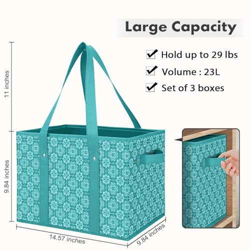 WISELIFE-Reusable-Grocery-Bags-3-PackLarge-Grocery-Tote-Bag-Water-Resistant-Shopping-Bags-Foldable-Grocery-Bag-for-ClothesShoes-and-PicnicGreen