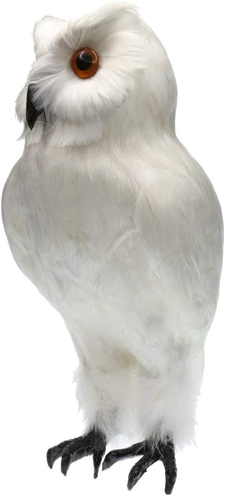 Artificial Feathered Owl Realistic Bird Decoration Taxidermy Garden Decor - White 1