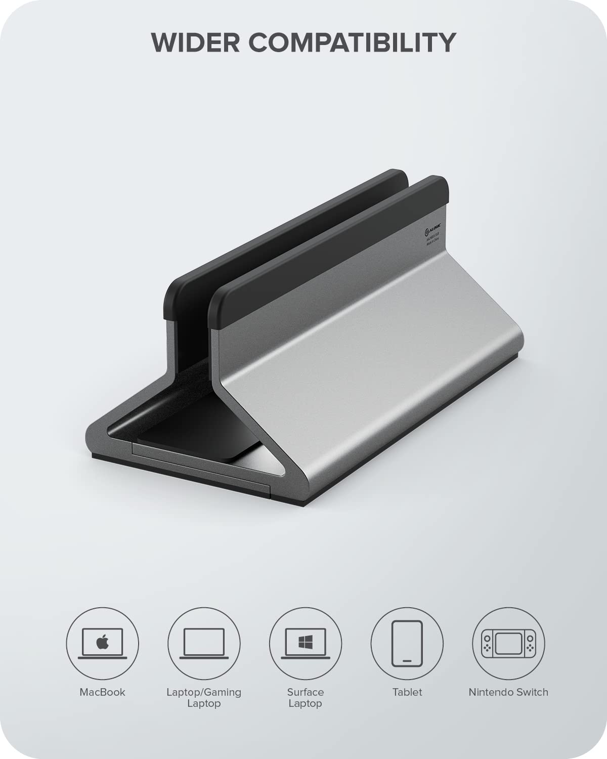ALOGIC Supporto verticale per laptop regolabile Bolt realizzato con pad in alluminio e silicone,larghezza intercambiabile,compatibile con gli ultimi laptop: MacBook,Surface, Chromebook e altro ancora