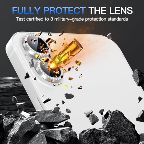 Image of Diamond Camera Lens Protector for iPhone 17 / iPhone 16 / 16 Plus White HD Clear 9H Hard Tempered Glass Camera Cover Waterproof Easy Install Full Camera Protection Case Friendly Luxury Shiny Diamond Design